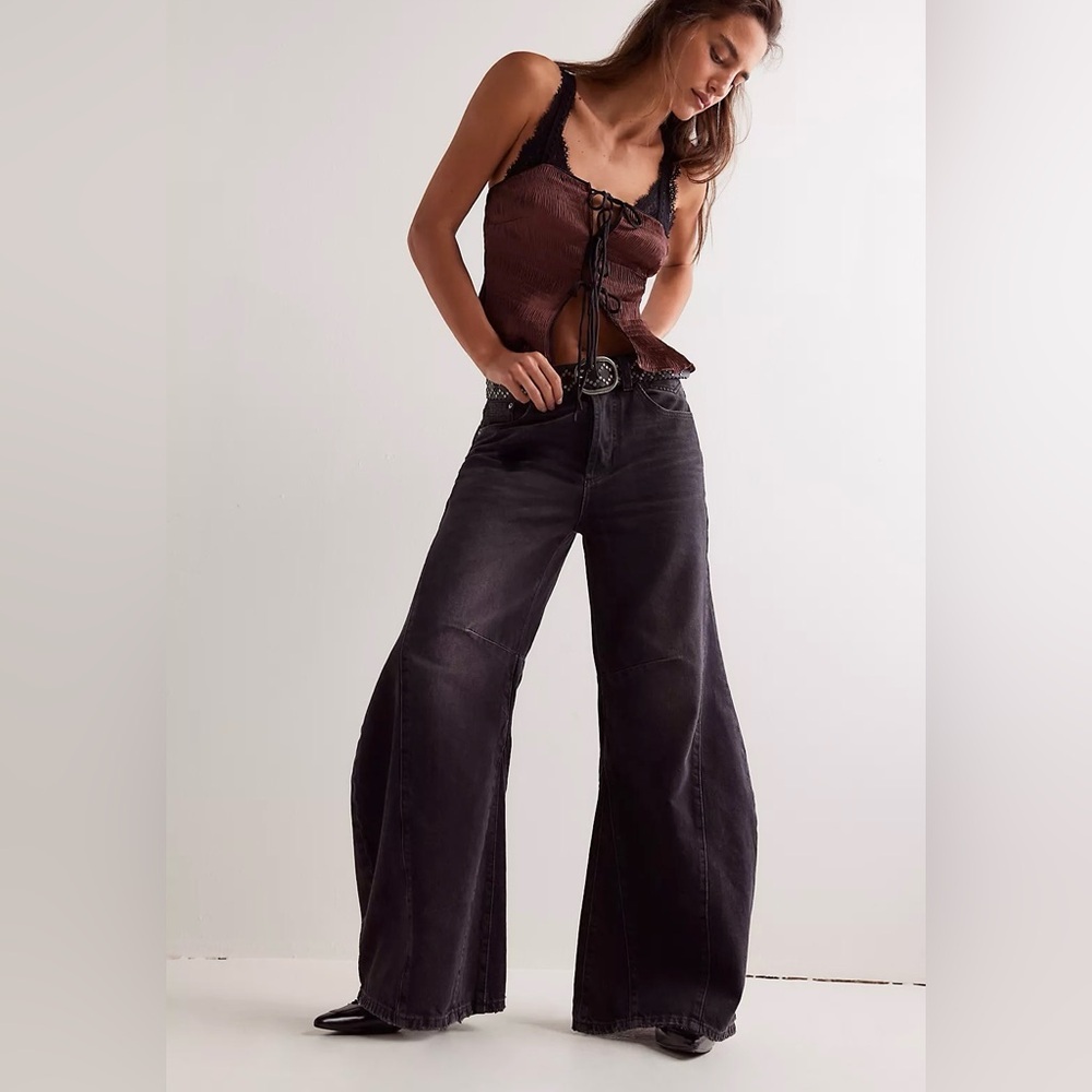 Free People We The Free Eden High Slouchy Jeans Faded Black Button Fly New